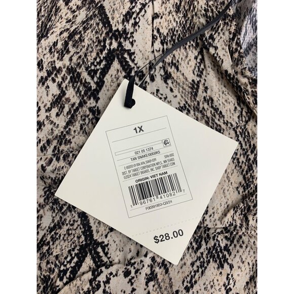 Ava & Viv Womens Plus Size Tan Snake Print Long Sleeves Blouse Tie-Neck Top - Picture 7 of 11